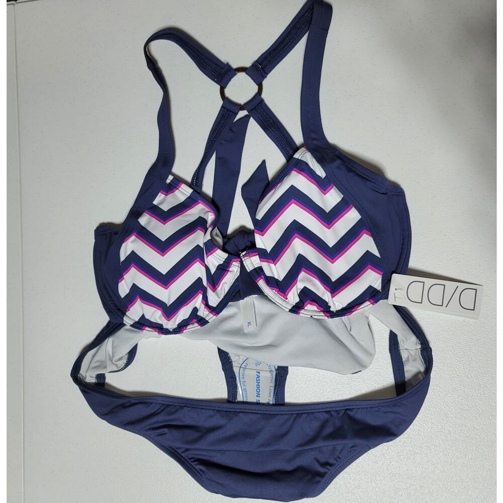 Carve Designs Bikini 2‎ Piece Swimsuit Underwire XL 36DD D XL Navy Pink Chevron - Picture 10 of 16